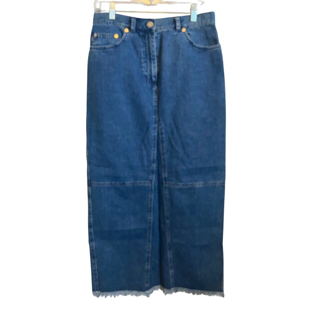 Lauren Jeans Co Ralph Lauren Denim Maxi Skirt Frayed Hem Dark Wash Size 10